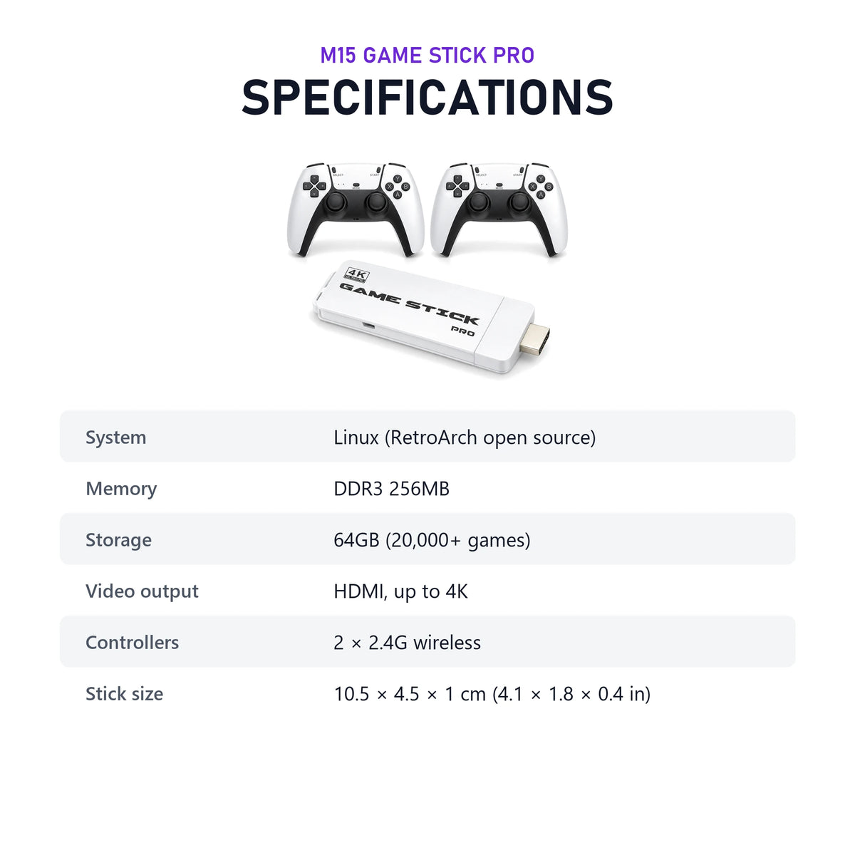 M15 Game Stick Pro specifications
