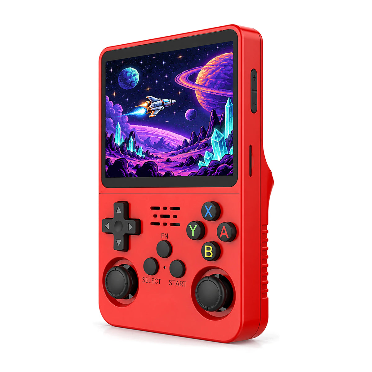 R36S handheld game console in Red