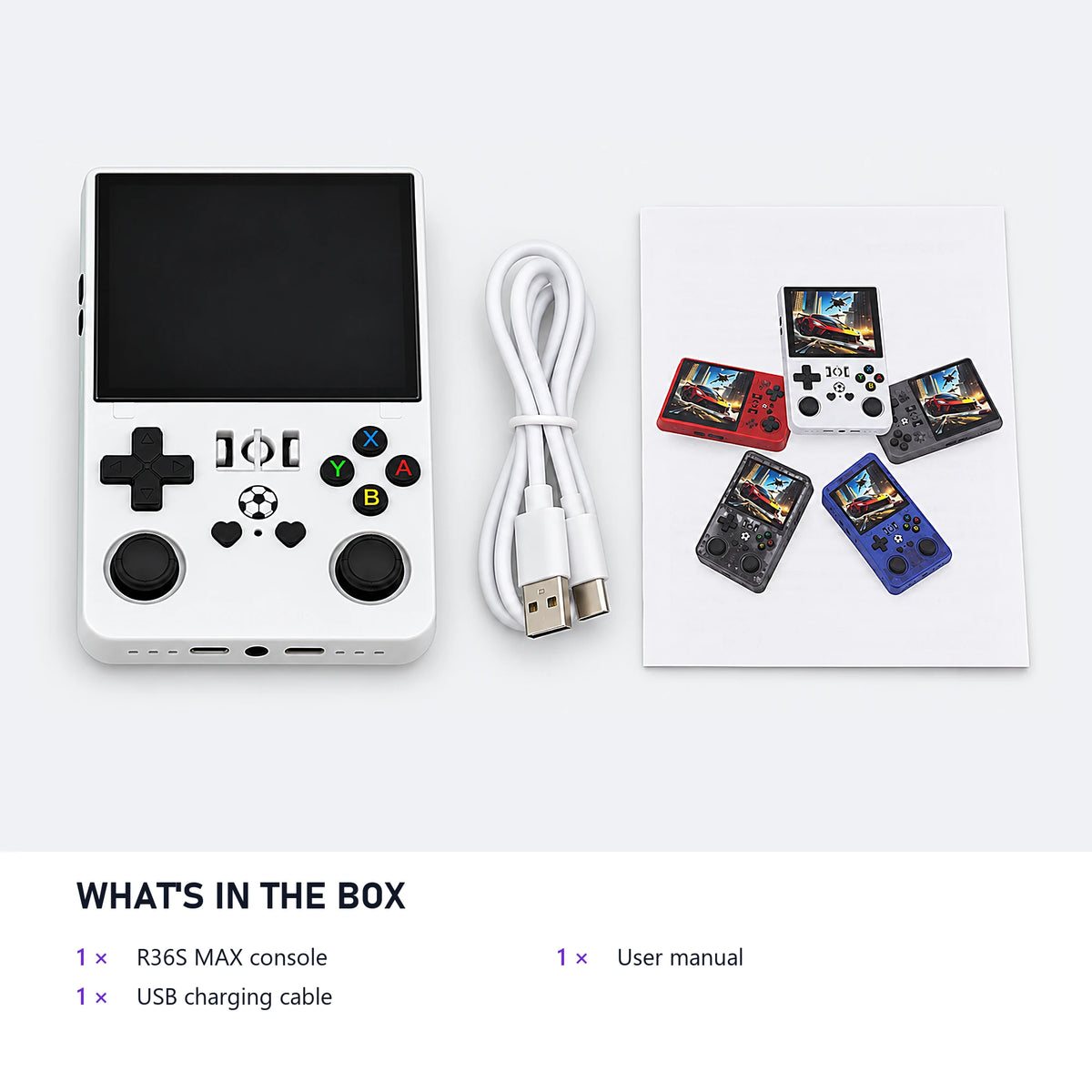 R36S MAX Handheld Game Console package contents