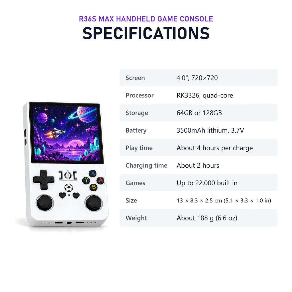 R36S MAX Handheld Game Console specifications