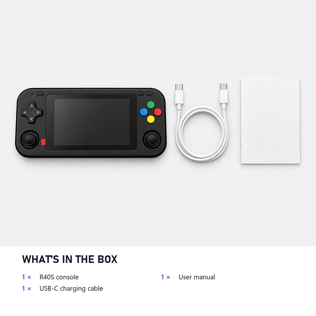 R40S Handheld Game Console package contents