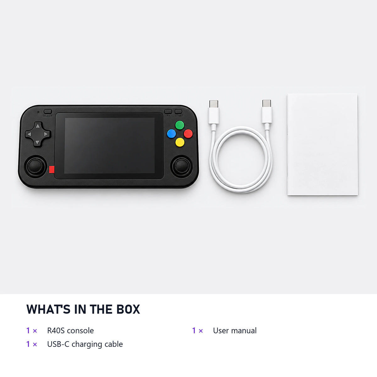 R40S Handheld Game Console package contents