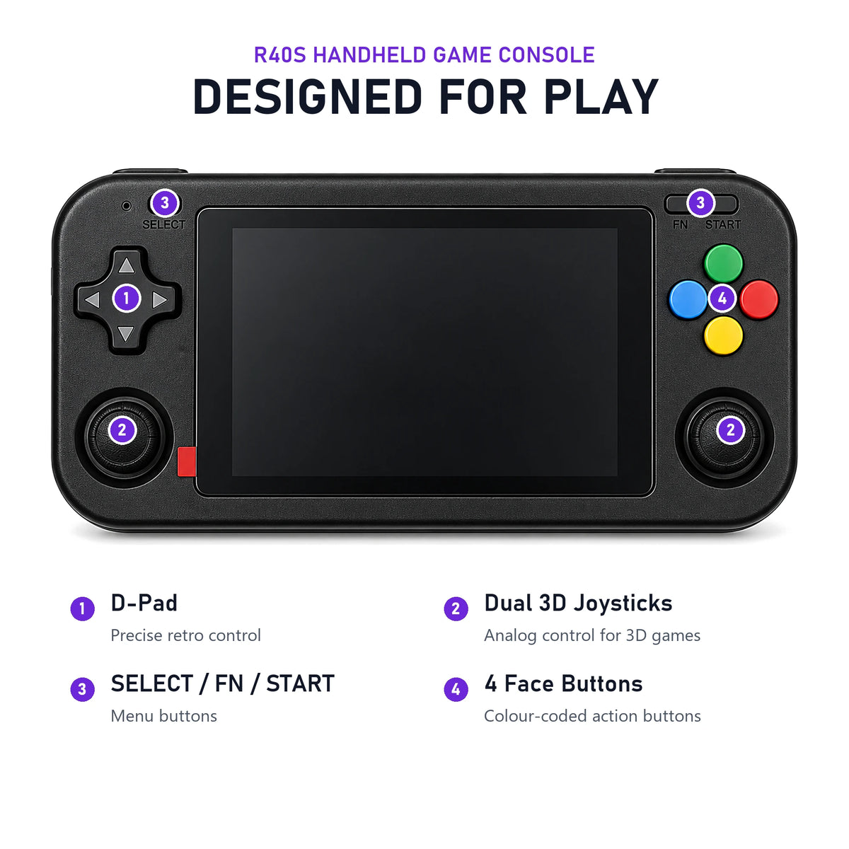 R40S Handheld Game Console buttons and controls