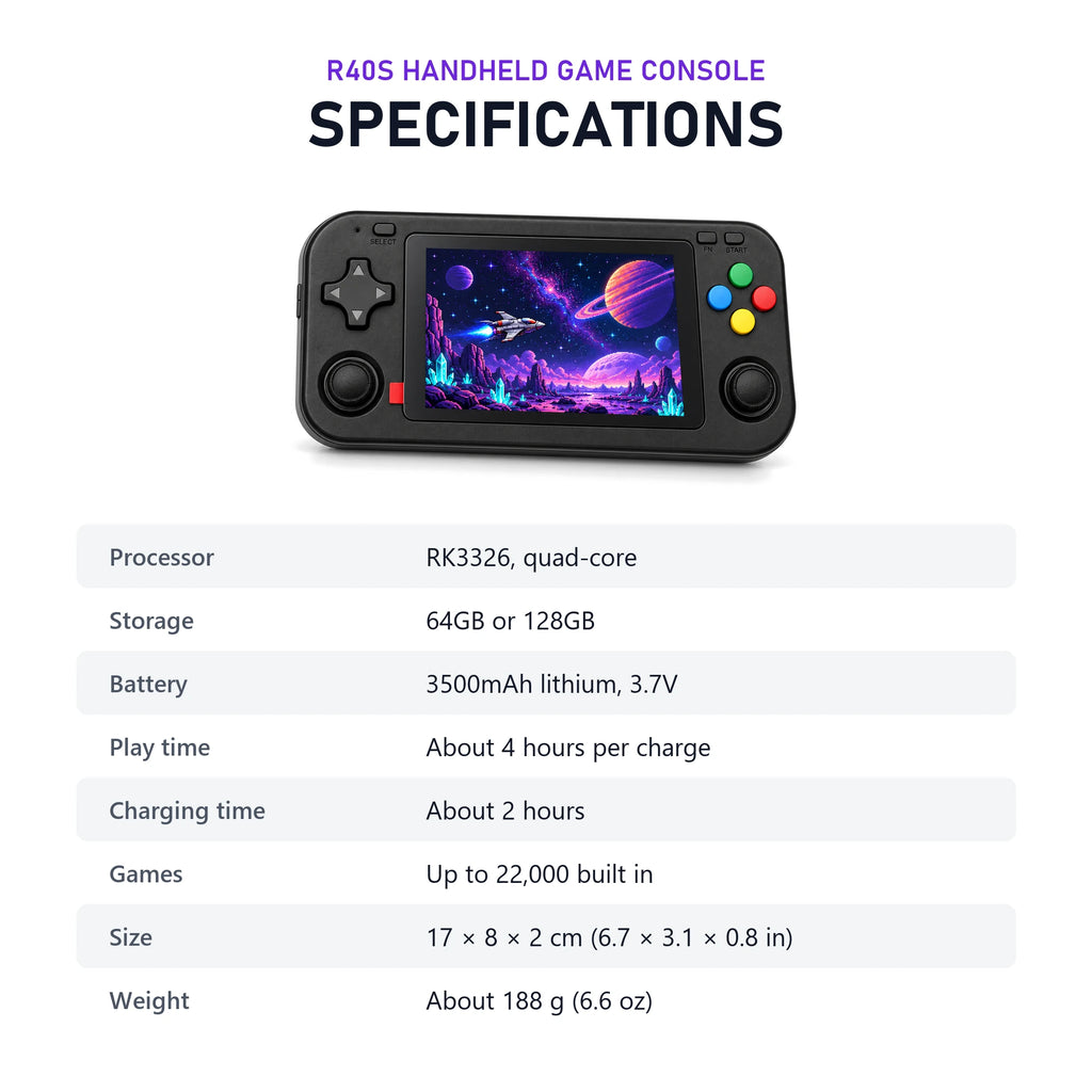 R40S Handheld Game Console specifications