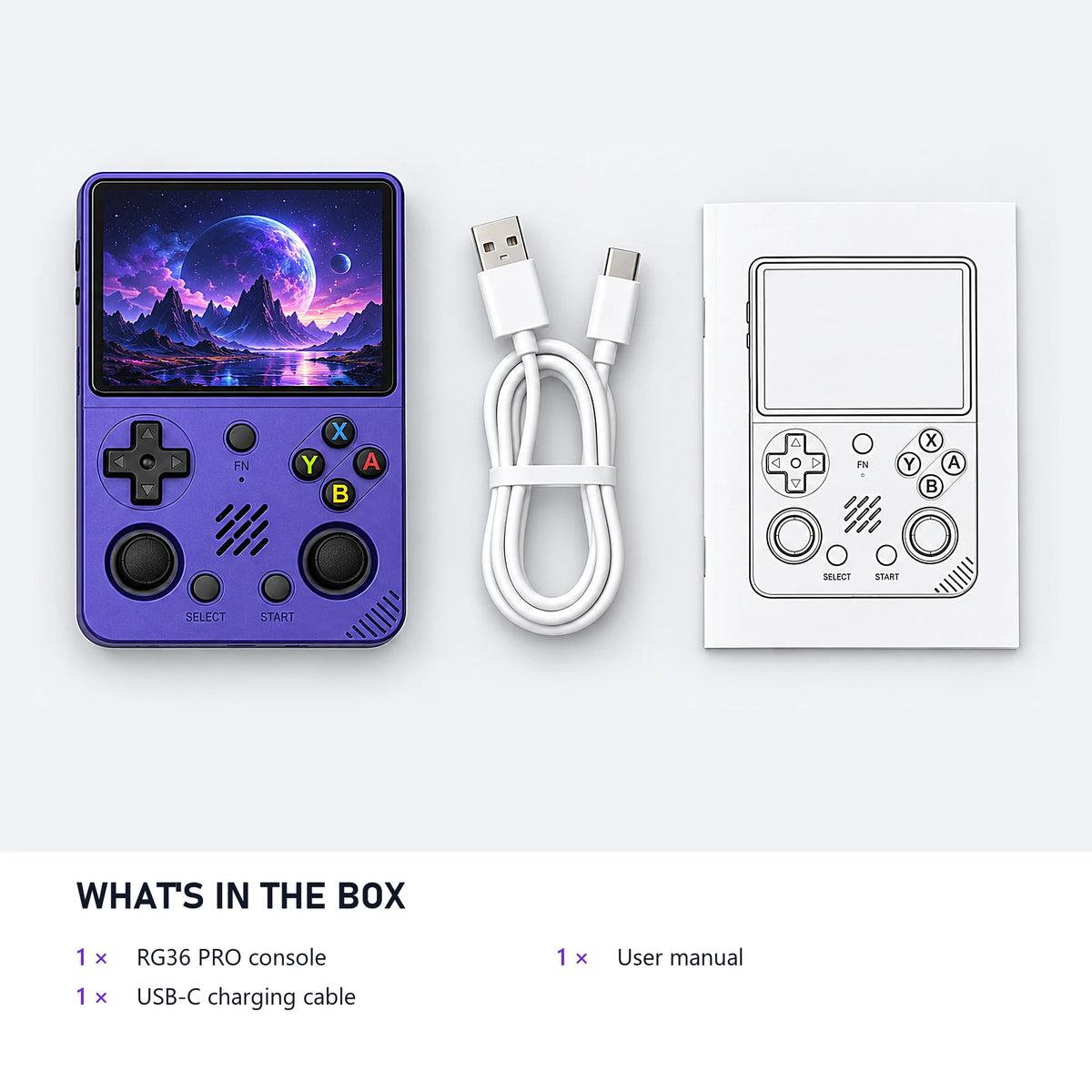RG36 PRO Handheld Game Console package contents