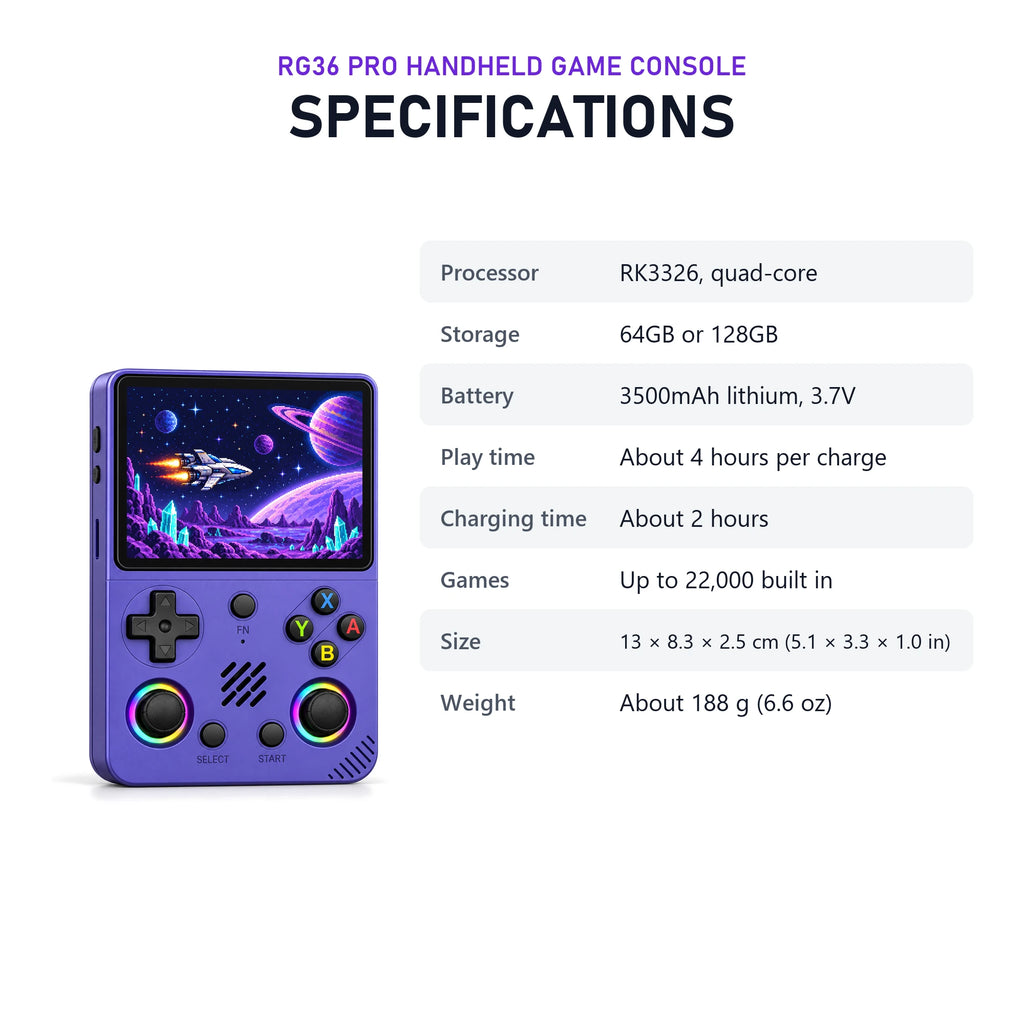 RG36 PRO Handheld Game Console specifications