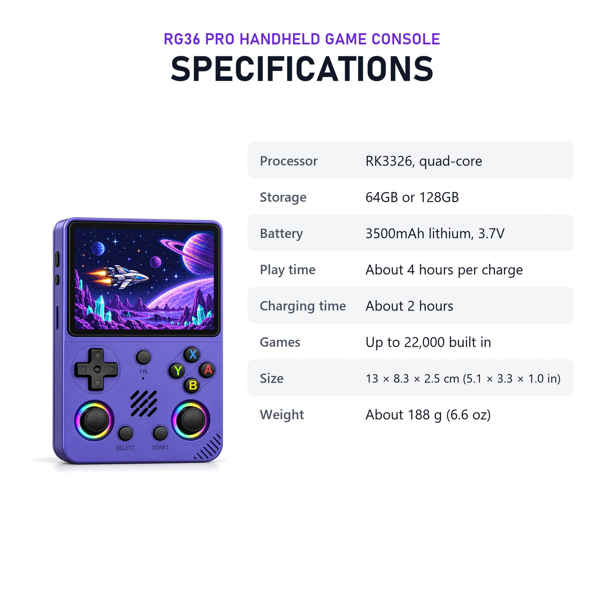 RG36 PRO Handheld Game Console specifications