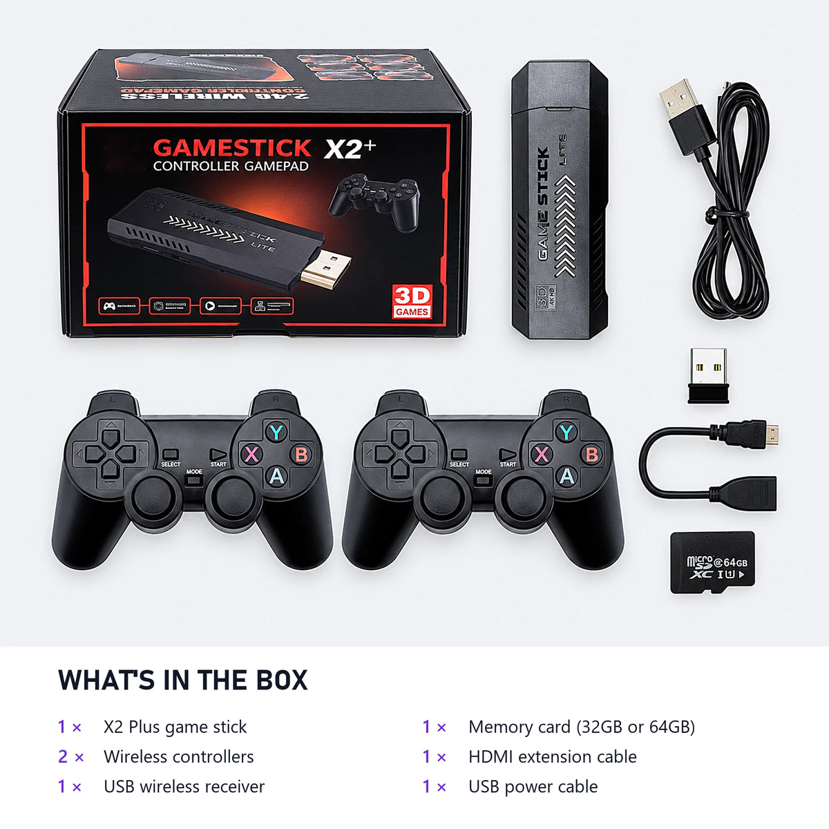 X2 Plus Game Stick package contents